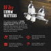 Promotional graphic for UHMW suspension bushings and solid engine mounts, showing two metal bushings mounted on a bracket against a dark wood and black background with marketing text and feature icons.